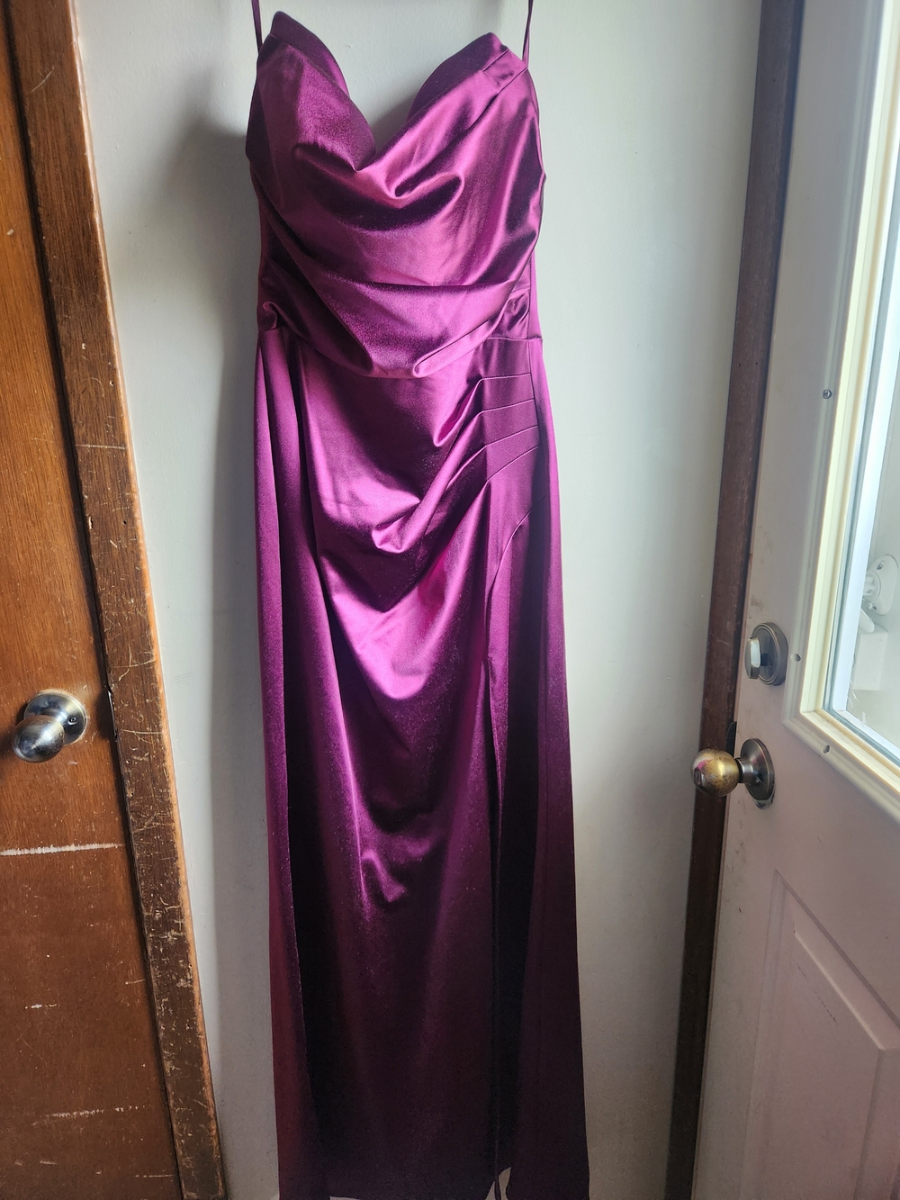 Elegant Satin Cowl Neck Evening Gown in Plum